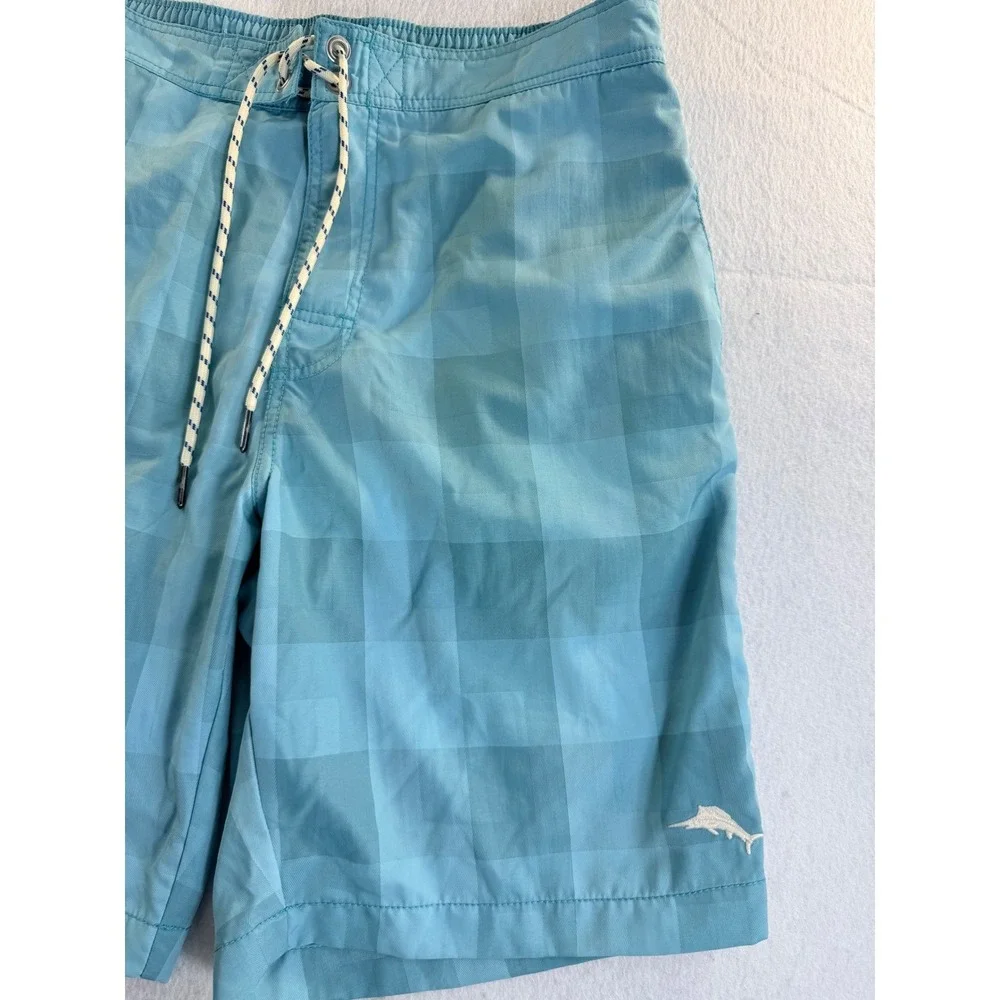 Tommy Bahama Mens Blue Tonal Checkered Cargo Swim Trunks Board Shorts Sz M